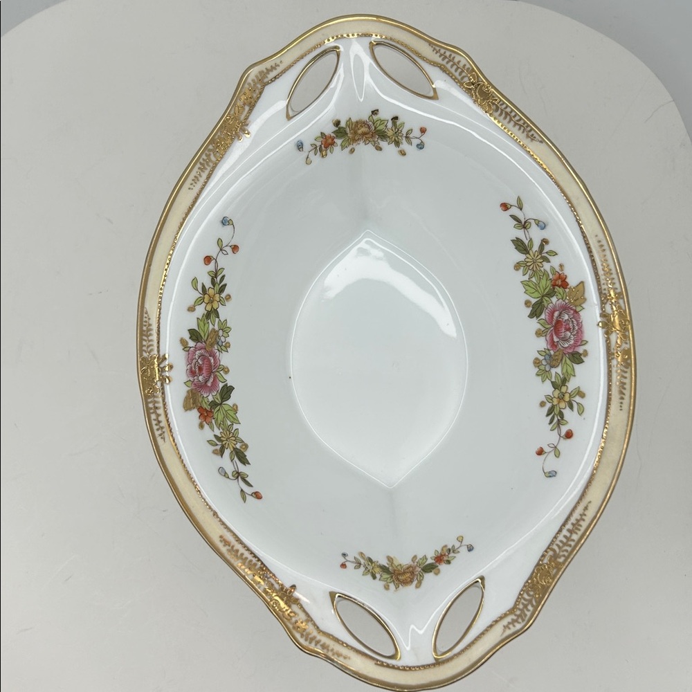 Nippon‎ Hand Painted Floral Gold Gilt Four Footed Oval Serving Bowl Vintage - Picture 2 of 9
